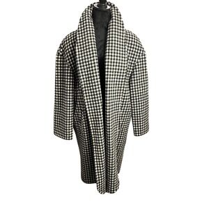 Wellington Fashions Vintage 80's Houndstooth L Coat Black White Wool‎ Blend